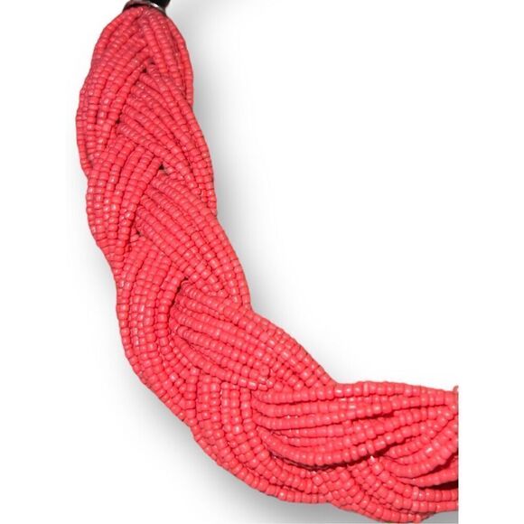 Bundle Sale 3 for $15 | Pink Braided Seed Bead Necklace | Silver Tone Accents - Picture 3 of 7